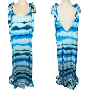 Gypsiana Collective Satin Maxi Dress Blue Tie Dye size‎ Large Resort Wear